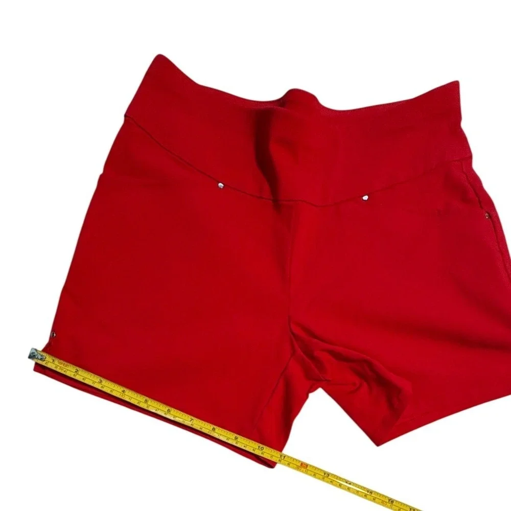 INC International Concepts Red Pull On Shorts Womens Size 2‎ Stud Detail Stretch - Picture 4 of 9